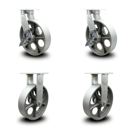 Service Caster 10 Inch Heavy Duty Semi Steel Cast Iron Wheel Caster Brakes 2 Rigid SCC, 2PK SCC-KP92S1030-SSR-SLB-2-R-2